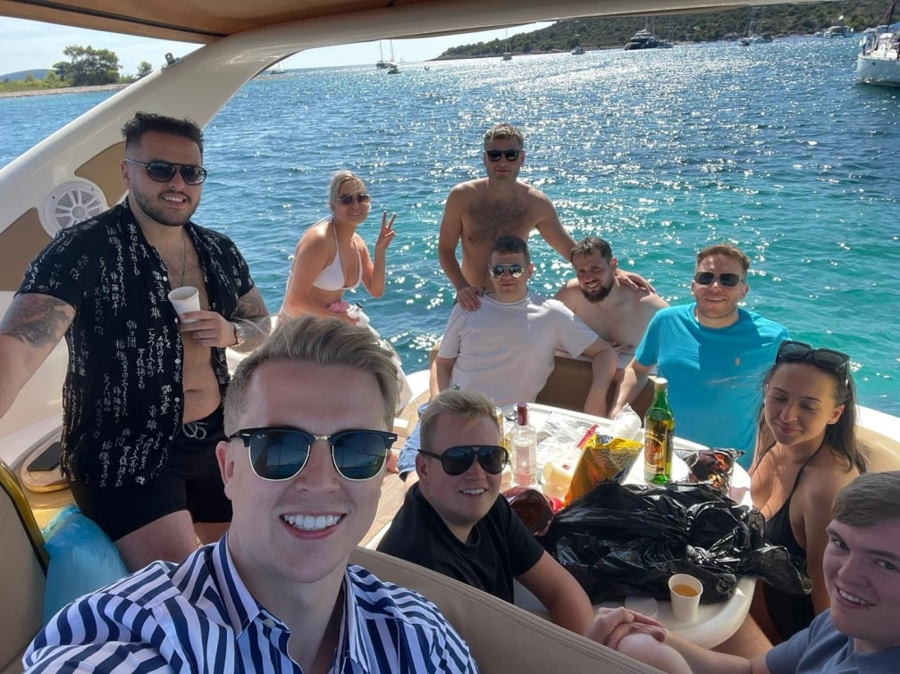 Team on a boat in Croatia.